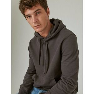 Lucky Brand Size S Men's Sueded French Terry Pullover Hoodie Gray Black Onyx NWT